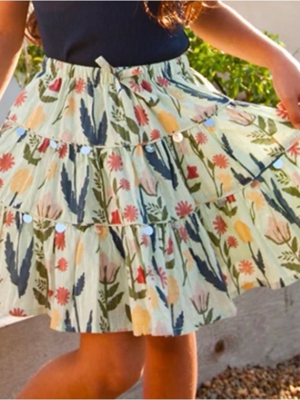 Pink Chicken Light Green Floral Tiered Skirt